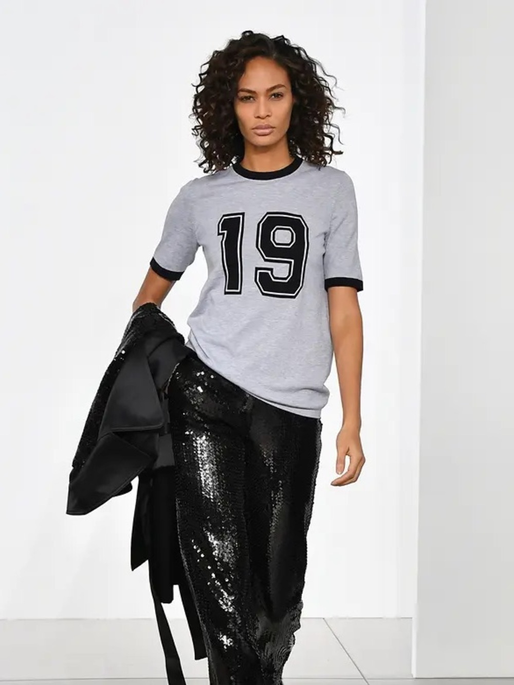 Michael Kors Collection Grey '19' Ringer Tee with Black Trim
